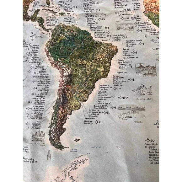 Awesome Maps World Surf Map Surfing Sites Around the World Wall Tapestry - Picture 4 of 10